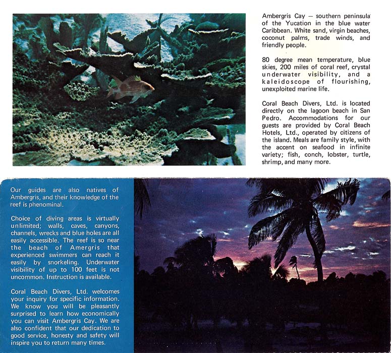 Brochure advertising Coral Beach Divers Limited, British Honduras, 1972